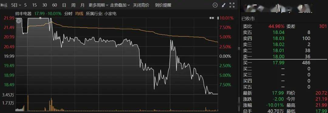 帅丰电器上演“天地板”行情