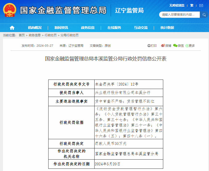 【企业动态】兴业股份新增1件行政处罚