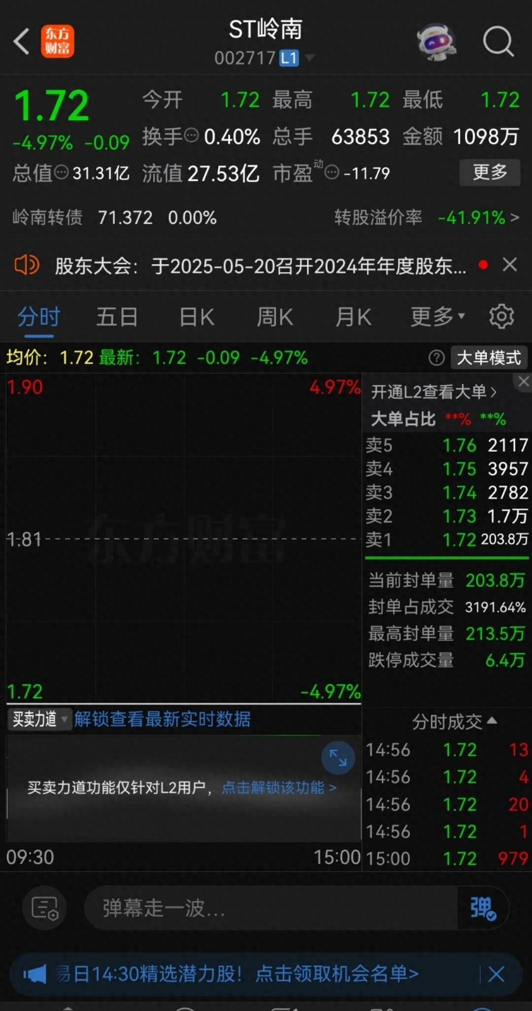 ST岭南连收8个涨停板