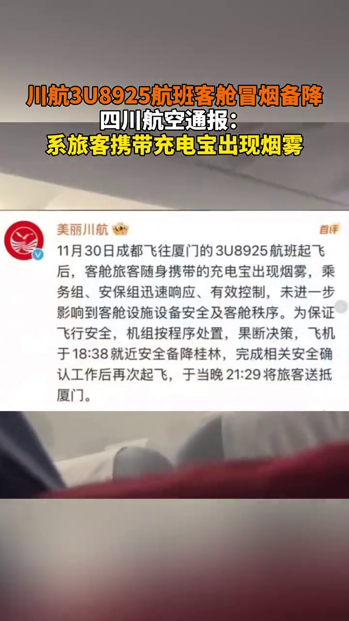 电池、充电宝冒烟导致返航！南方航空通报